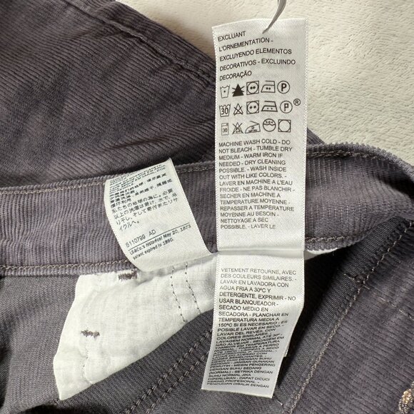 Levis Ribcage Straight Ankle Pants Women Size 27 Gray Corduroy High Rise 28x26 - Picture 10 of 16
